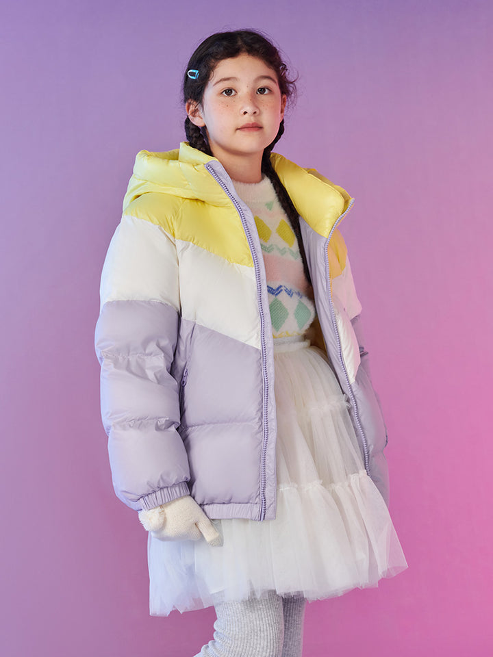 TANBOER Children's Down Jacket Contrast Hooded Winter Coat - Tanboer