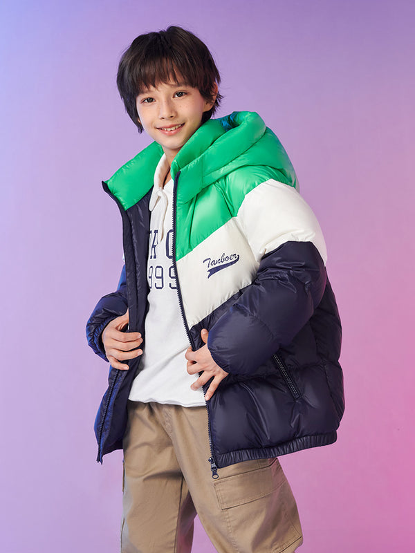 TANBOER Children's Down Jacket Contrast Hooded Winter Coat - Tanboer
